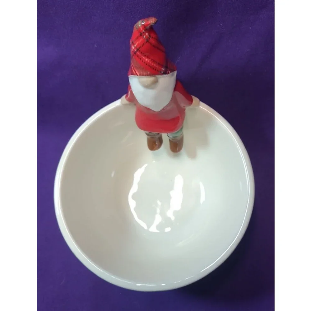 Mud Pie Ceramic Candy Dish 3D Holiday Gnome Sits On Edge 